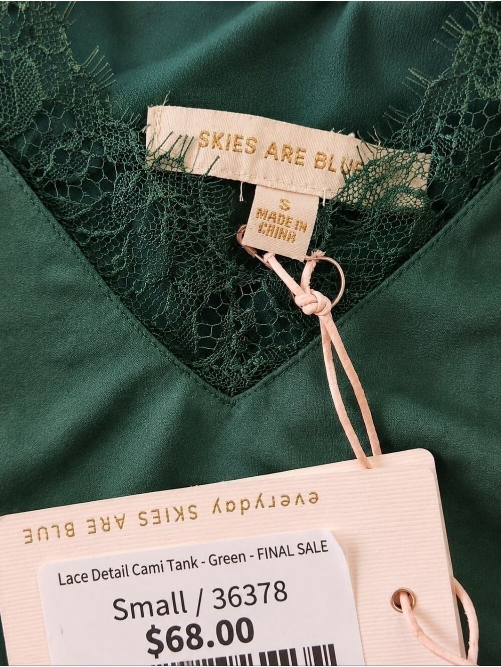 Emerald Satin Lace Cami Tank Small NWT By Skies Are Blue Quiet Luxury Chic - Picture 6 of 10